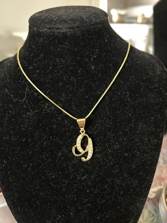 Fashion Jewelry Gold Initial Pendant Necklace with Pave 'G' - Picture 3 of 4
